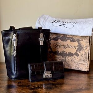 Brighton Black Leather Bag and Wallet Set